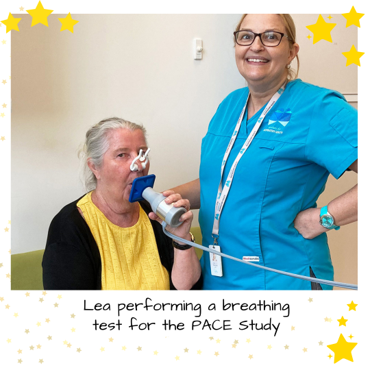 Patient performing a breathing test